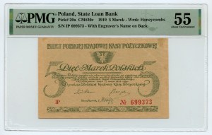 5 polnische Marken 1919 - Serie IP - PMG 55