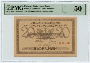 20 marks polonais 1919 - Série G - PMG 50