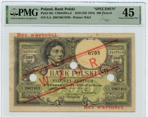 500 zloty 1919 - S.A.-series MODEL. 0703 - PMG 45