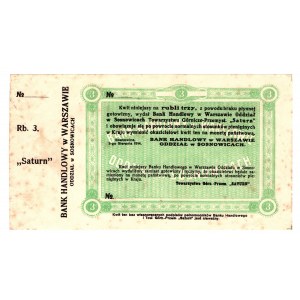 Saturn Sosnowice, Obchodní banka ve Varšavě, 03.08.1914 - stvrzenka na 3 ruble.