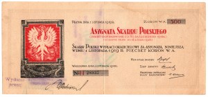 Polnischer Staatsschatz Zuteilung 500 Kronen 1918, H 28937