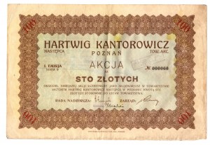 Hartwig Kantorowicz Poznaň, akcia za 100 zlatých Em. I - zaujímavé číslovanie 000060