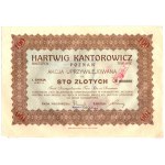 Hartwig Kantorowicz Poznań, akcja uprzywilejowana na 100 zł dla Banku Przemysłowców TA