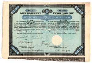 Záložný list Galicyjskie Towarzystwo Kredytowe Ziemskie, Lwów 200 korún 01.07.1895