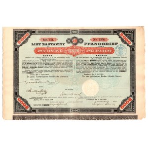 Pledge Letter Galicyjskie Towarzystwo Kredytowe Ziemskie, Lwów 1893