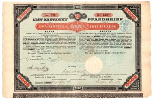 Pledge Letter Galicyjskie Towarzystwo Kredytowe Ziemskie, Lviv 2,000 crowns 1893