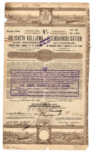 Eisenbahnanleihe der Nationalbank des Königreichs Galizien und Lodomerien mit dem Großfürstentum Krakau - 1000 Kronen 1898