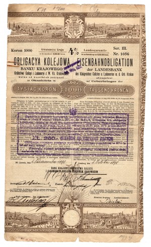 Železniční dluhopis Národní banky Království haličského a lodomerského s Krakovským velkovévodstvím - 1000 korun