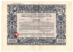 Municipal bond in gold 7% BGK 1,000 French francs 1930