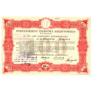 Poznańskie Ziemstwo Kredytowe, 4 % list zastawny konwersyjny, 100 złotych 01.07.1925