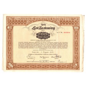Poznańskie Ziemstwo Kredytowe, 4,5 % list zastawny, 100 złotych 01.07.1935