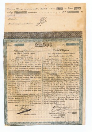 Poľské kráľovstvo 01.04.1829. Akciový dlhopis s nominálnou hodnotou 300 PLN.