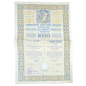 Towarzystwo Kredytowe Ziemskie in Warsaw (Stryjeńska) - 1000 Swiss francs 1929