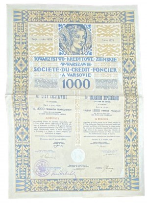 Towarzystwo Kredytowe Ziemskie w Warszawie (Stryjeńska) - 1000 francs suisses 1929