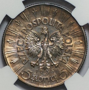 5 Zloty 1935 - Józef Piłsudski - NGC UNC Details Gereinigt