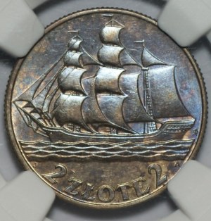 2 Zlato 1936 - Plachetnica - NGC UNC Detaily OBV Vyčistené