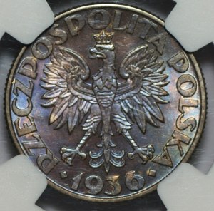 2 Zlato 1936 - Plachetnice - NGC UNC Podrobnosti OBV Vyčištěno