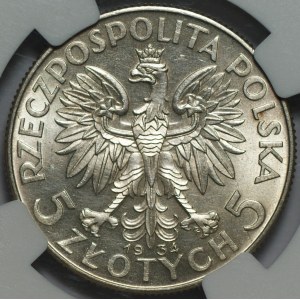 5 zloty 1934 - Polonia - NGC UNC Dettagli Pulito