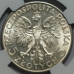 5 zlotých 1934 - Polonia - NGC UNC Podrobnosti Vyčistené