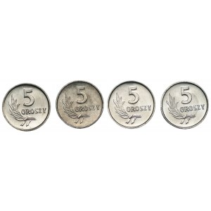 5 groszy 1963, 1965, 1986 oraz 1972 Zestaw 4 sztuk monet