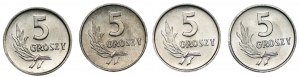 5 groszy 1963, 1965, 1986 oraz 1972 Zestaw 4 sztuk monet