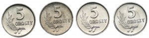 5 haléřů 1963, 1965, 1986 a 1972 Sada 4 mincí