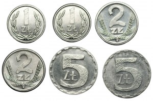 1, 2 a 5 zlotých (1989-1990) Sada 6 mincí