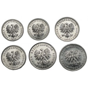 1, 2 a 5 zlotých (1989-1990) Sada 6 mincí