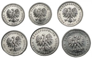 1, 2 und 5 Zloty (1989-1990) Satz von 6 Münzen