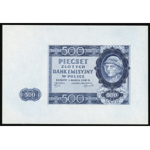 DRUK PRÓBNY falsyfikatu londyńskiego 500 zł 1940 - tylko staloryt awersu