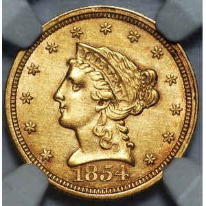 USA - $2.5 1854 - Philadelphia NGC AU podrobnosti
