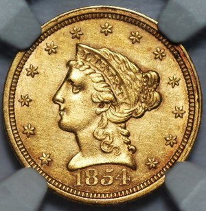 USA - $2.5 1854 - Philadelphia NGC AU detail