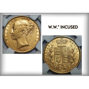 GREAT BRITAIN - Sovereign 1855 - NGC AU 53 W.W. INCUSED