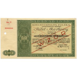 Treasury Ticket of the Ministry of Treasury of the Republic of Poland, Issue II- 25.03.1946, 1,000 zlotys MODEL