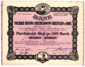 Bank Polskich Kupców ... In Łódź Em. IV - 50 x 500 Polnische Mark