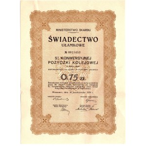 Certificat fractionnaire de conversion de 5% de l'emprunt ferroviaire de 0,75 zloty de 1926