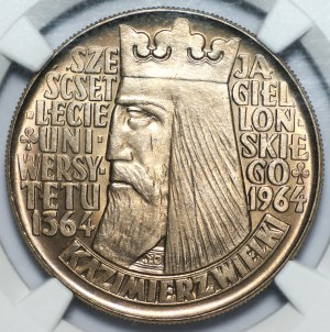 10 zlatých 1964 Kazimír Veliký reliéfní nápis - NGC MS64