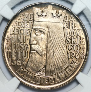 10 złotych 1964 Kazimierz Wielki napis wypukły - NGC MS64