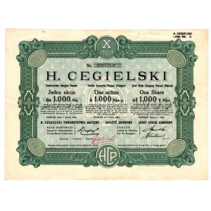 H. CEGIELSKI Towarzystwo Akcyjne - 1000 MP 1924 Poznaň - RZADKA .H. Cegielski, 01.03.1924