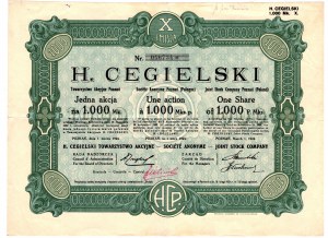 H. CEGIELSKI Towarzystwo Akcyjne - 1000 MP 1924 Poznaň - RZADKA .H. Cegielski, 01.03.1924