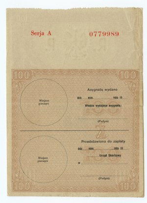 Postúpenie 100 zlotých 1939 - séria A 0779989
