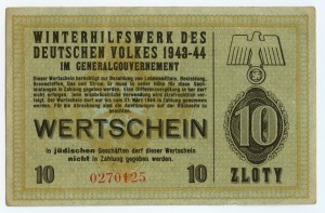 Poland, General Government (1939-1945) - Winter Aid to the German Population 1942-44, 10 zlotys 1943-1944, No. 0270125
