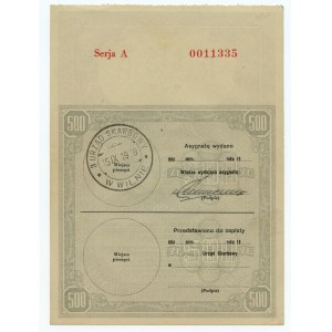Pridelenie 500 zlotých 1939 - Séria B 0934762 - RARE