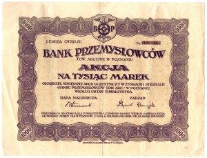 Bank of Industrialists in Poznań, Em.1, 1,000 Polish marks