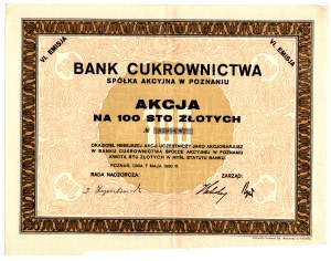 Bank Cukrownictwa S.A. in Poznań - 100 Zloty 1926