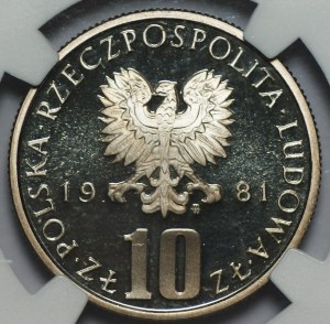 10 złotych 1981 - Bolesław Prus - NGC MS 69 PL - 2-ga max nota