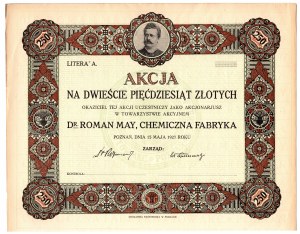 Dr. Roman May - Chemical Factory - 250 zloty 1927 - without numbers and signatures