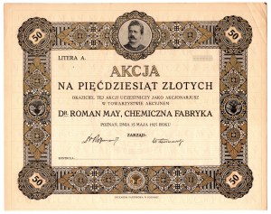 Dr Roman May - Chemiczna Fabryka - 50 złotych 1927 - bez numerów oraz podpisów