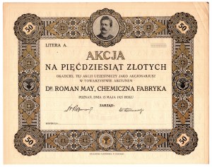 Dr. Roman May - Chemische Fabrik - 50 Zloty 1927 - keine Nummern oder Unterschriften