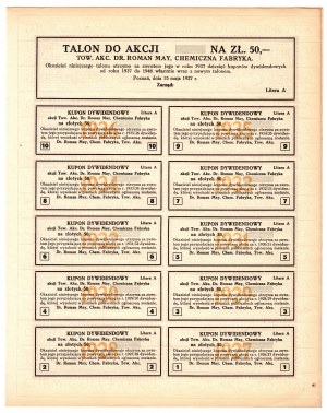 Dr. Roman May - Chemical Factory - 50 zloty 1927 - without numbers and signatures